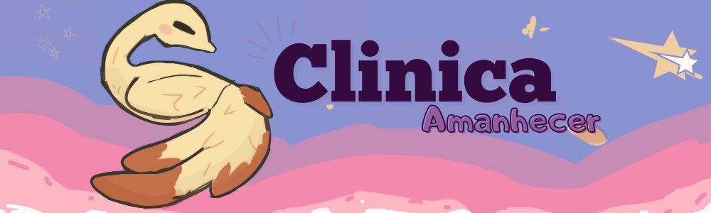 banner principal da clinica que busca representar um amanhecer do sol. 
                Possui no fundo da imagem, as cores: roxo e tons de rosa.
                No canto esquerdo da imagem, possui a ilustração do simbolo da clinica,
                uma fenix em tons de cor amarela que representa o sol.
                No meio da imagem esta escrito, em tons de roxo, Clinica Amanhecer.